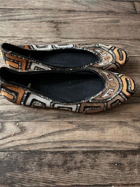 Report Embellished Women's Ballet Flats in Metallic Bronze and Black